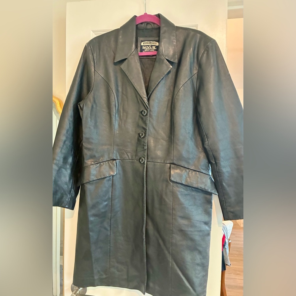 Modal New York Genuine Leather Long Blazer Coat L